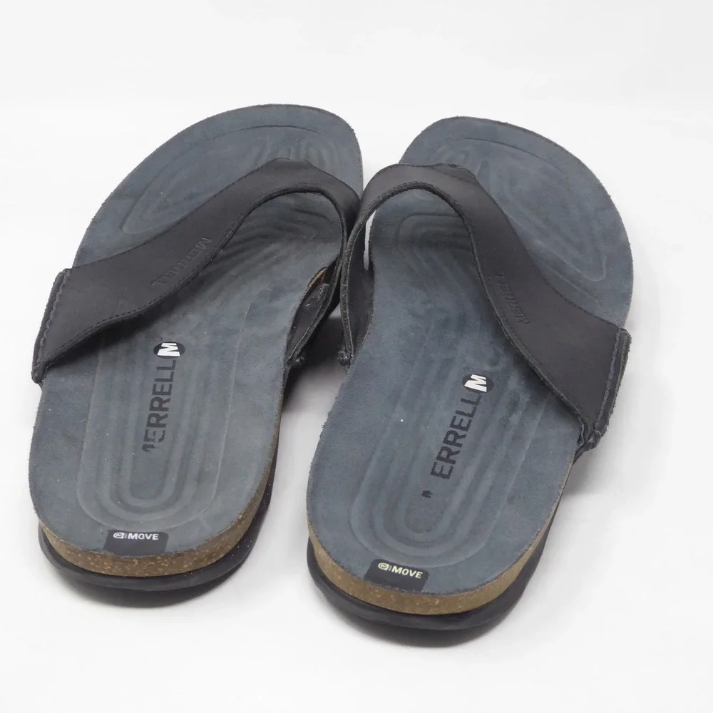 Merrell Mens Veron Post Sandals Black Leather Thong Flip Flops Size 11 J91305